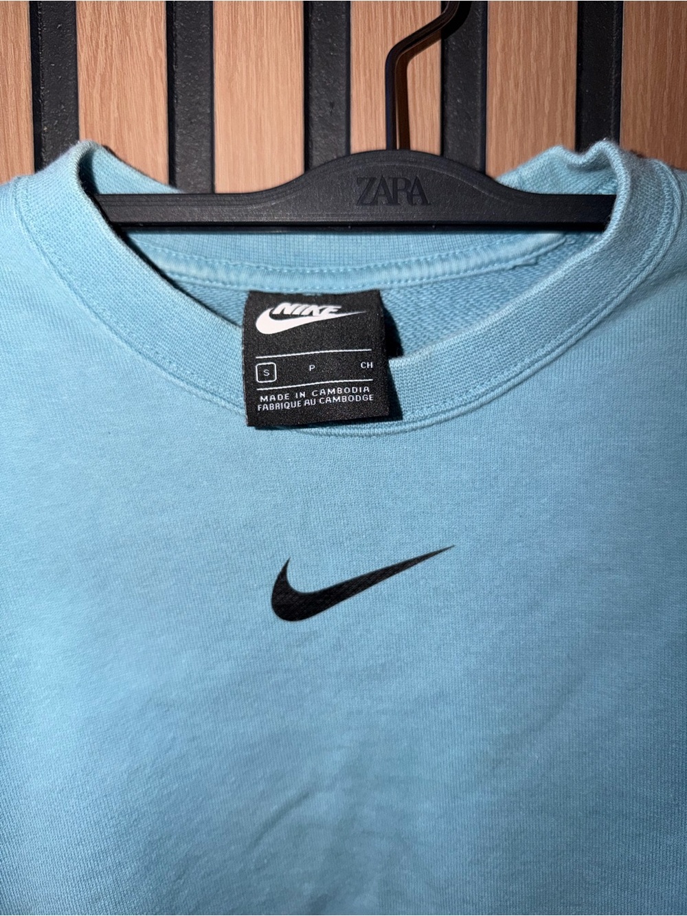 Nike Crewneck Tee in Light Blue with Black Swoosh